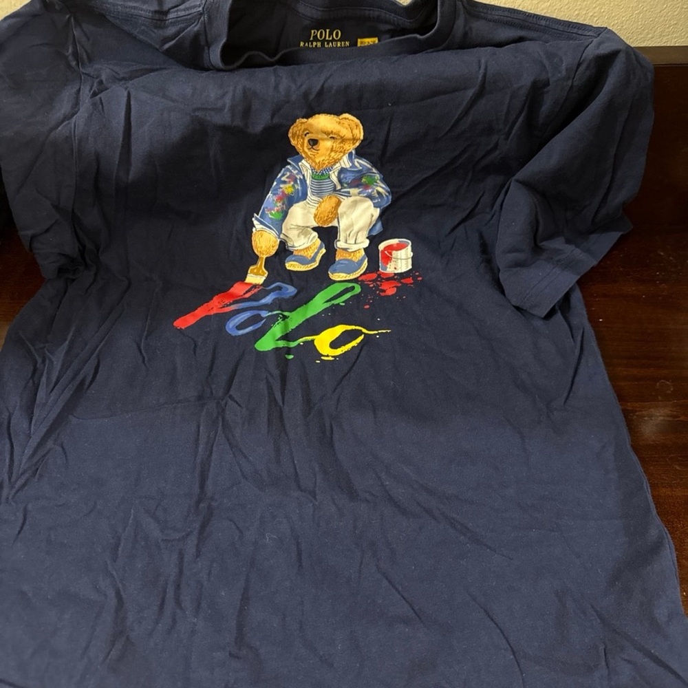 Ralph Lauren Kids Navy Bear Paint Graphic Tee